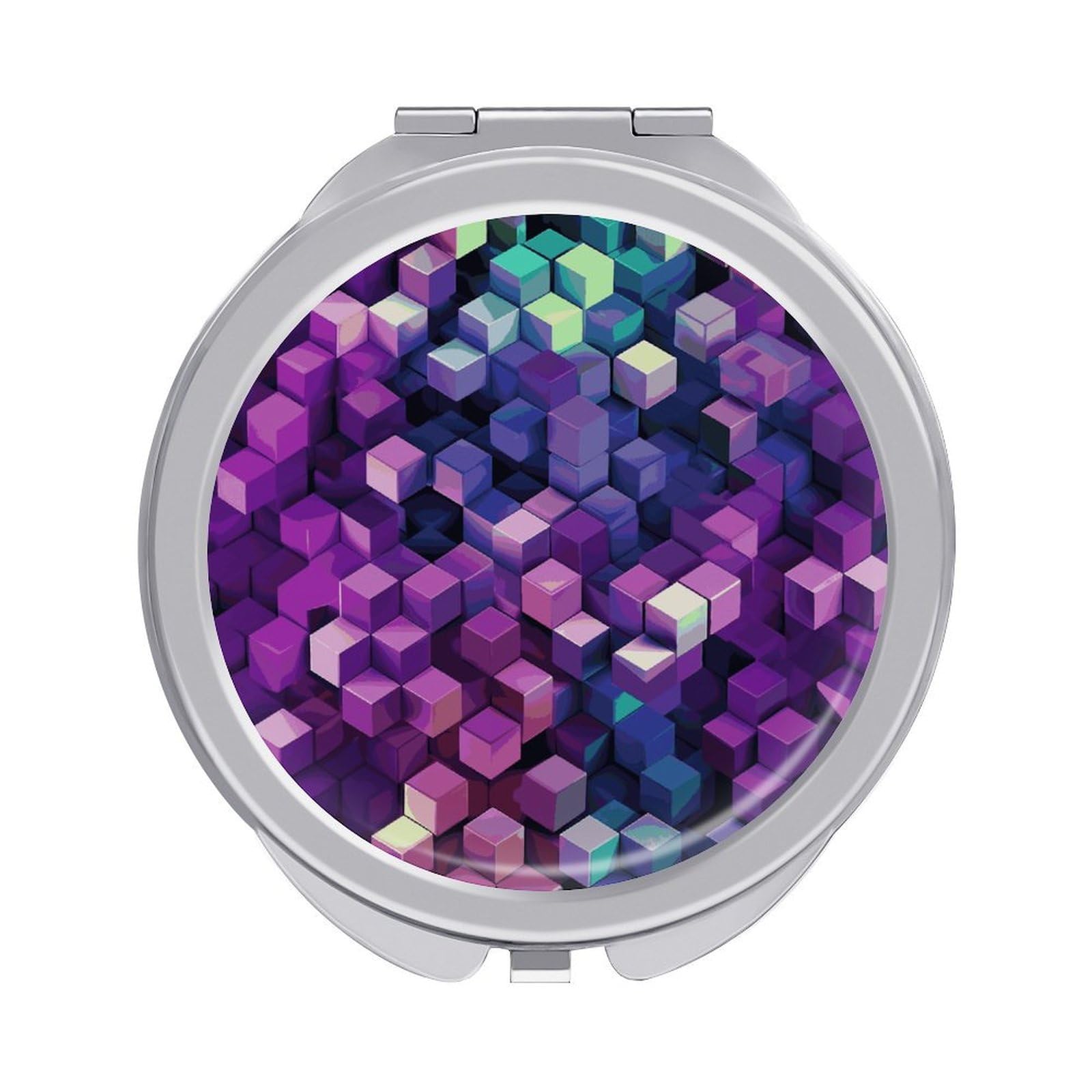 VstaDank Abstract Color Cubes Purple Compact Mirror for Purses Round Fashion Travel Makeup Mirror 2X /1x Magnifying Double Sides Mini Mirrors Portable Pocket Mirrors for Handbag Purse Women Gift
