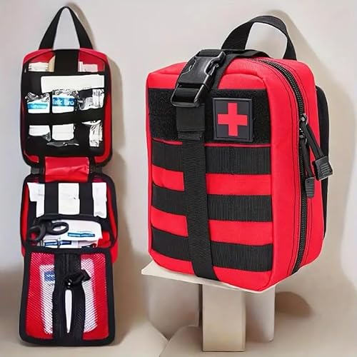 【Russel】救急バッグ コンパクト メディカルポーチ 防災 非常用 災害用 防災グッズ 救急セット アウトドア キャンプ ハイキング レッド 迷彩 4-7 (red)