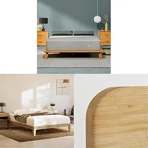 Siena 12” Twin XL Mattress with Bamboo Bed Frame & Headboard - Natural Color - Medium Firm Memory Foam - Premium Pressure Relieving Layers - Easy Tool Free Set Up - Holds Up to 500 Pounds