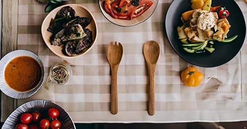 Miniatura 4 de Juego de servidor de ensalada de madera de acacia de 8 pulgadas, pinzas para mezclar, tenedor y cuchara, utensilios de servir para lanzar ensaladas,