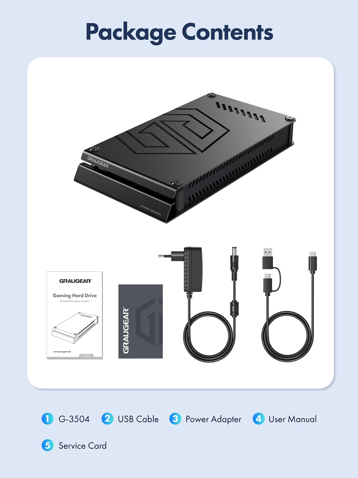 GRAUGEAR 4TB HDD, 3,5 pollici, USB GRAUGEAR, Disco rigido esterno da 4TB in alluminio per PS4 & PS5, Formattato per PS4 e PS5 USB-A&C, con alimentatore, G-3504-4TB