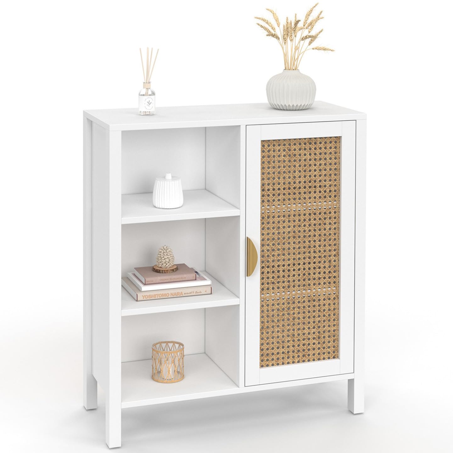 IDMarket - Buffet auxiliar con 3 estantes y Armario 70 cm EDHEN Blanco con cannage