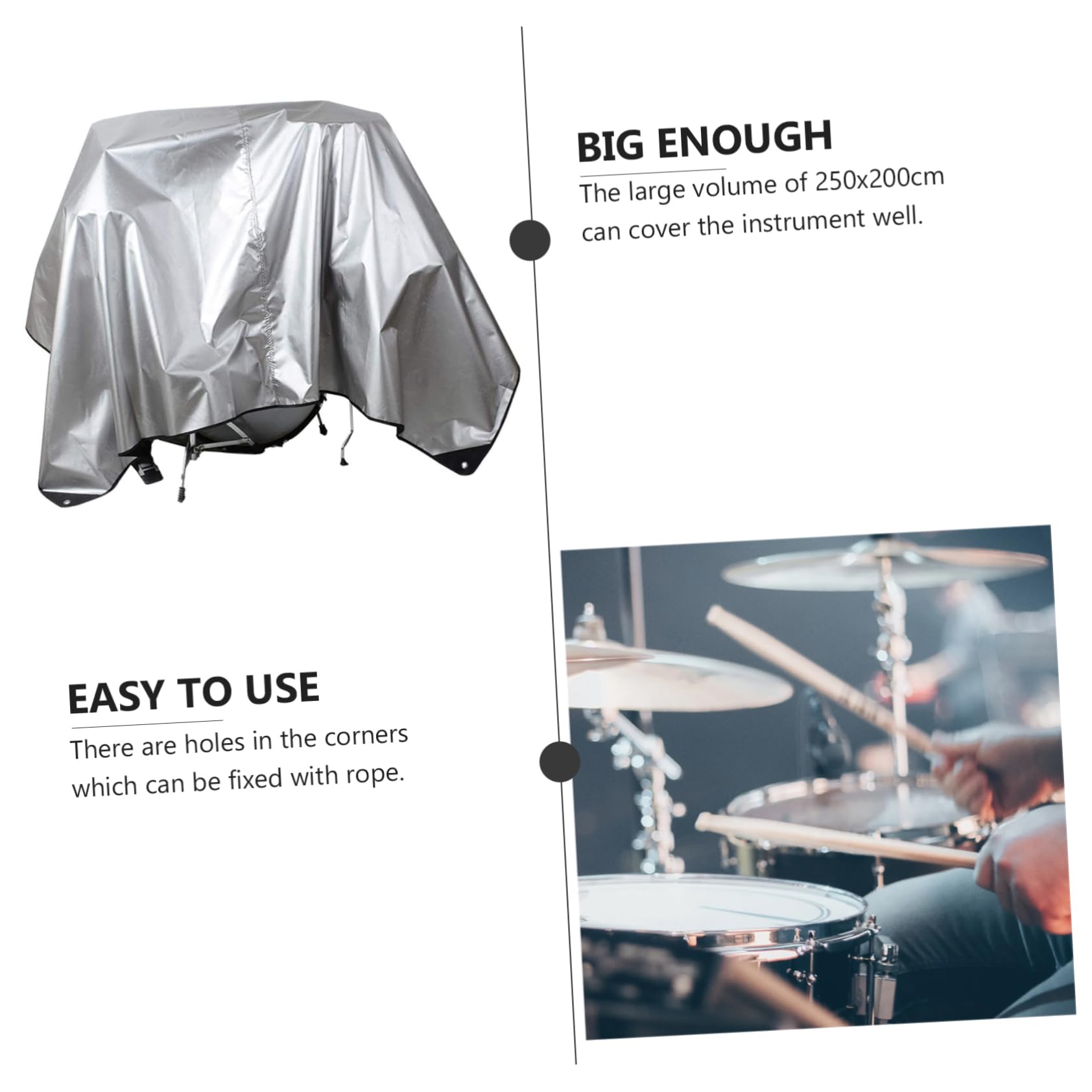Sosoport Drum Protective Gadget 200x250cm Cover Black Tarp Oxford Fabric Holes for Rope Easy to Clean Store and Use