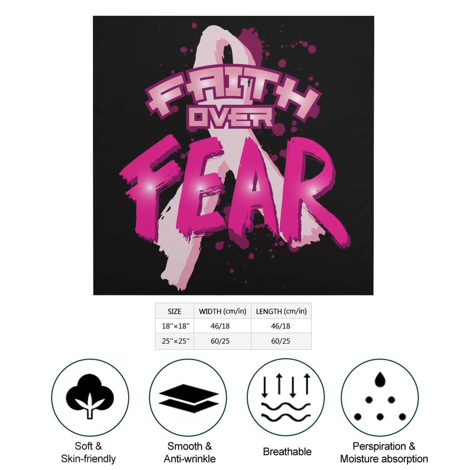 Csemeie Breast Cancer Awareness Bandana Hair Scarf Headband Adjustable Neckerchief for Men Women Decor