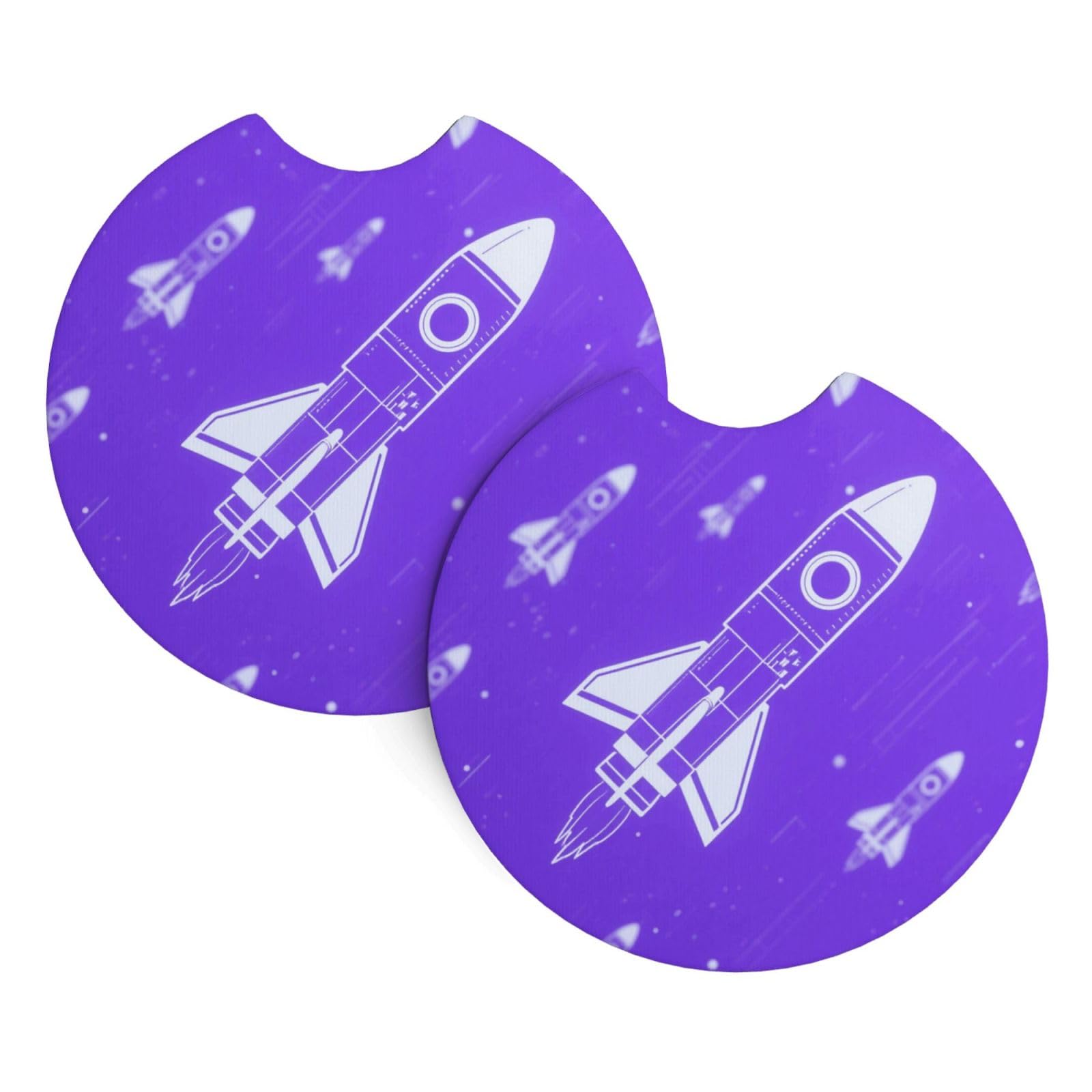 2 Pack Car Coaster for Cup Holders Many Exploration Rocket Car Cup Coaster 2.7" Neoprene Non-Slip Automotive Cup Mat Universal Auto Car Interior Accessories for Women Men Cup Pad