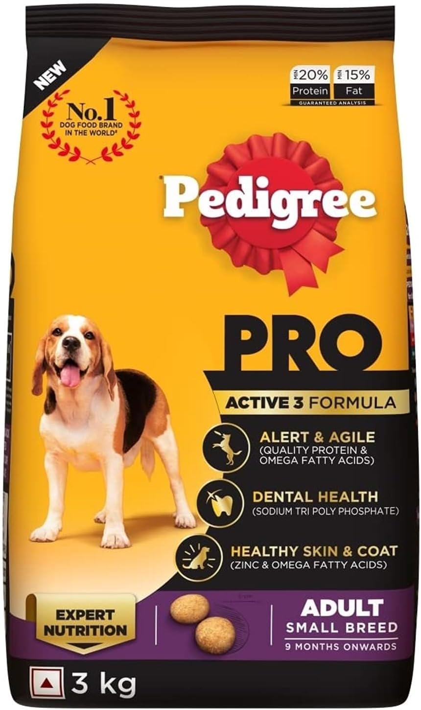 PRO Adult Small Breed, 3 kg Dry Dog Food, Vet Trusted Brand, Expert Nutrition, Quality Protein, 33% More Nutrients (9 Months Onwards)