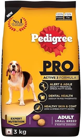 Pedigree PRO Adult Small Breed, 3 kg Dry Dog Food, Vet Trusted Brand, Expert Nutrition, Quality Protein, 33% More Nutrients (9 Months Onwards)