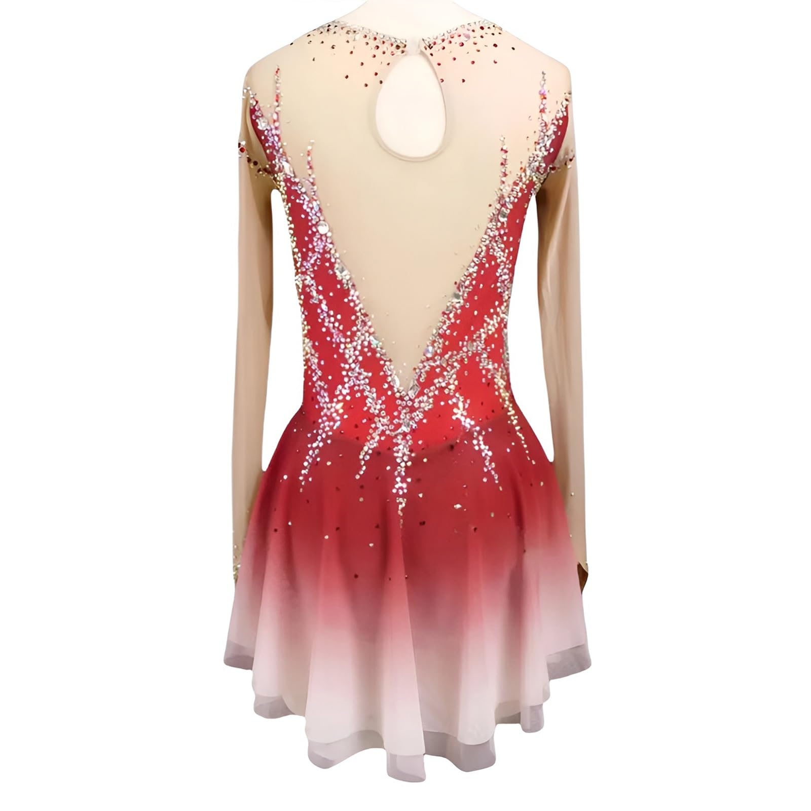 Women's Elegant Long Sleeve Figure Skating Dress, Girl's Professional Competition Ice Skating Dresses(XX-Large) Red