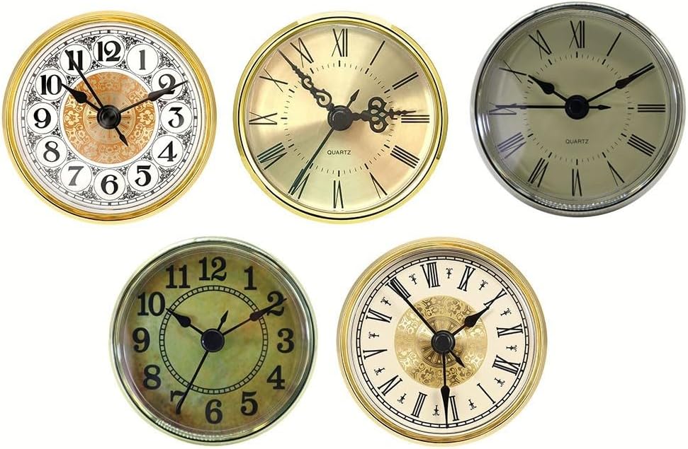 Clock Movement Replacement, Roman/Arabic Numerals, Clear Lens, Gold/Silvery Trim, Clock Repair Parts (A)