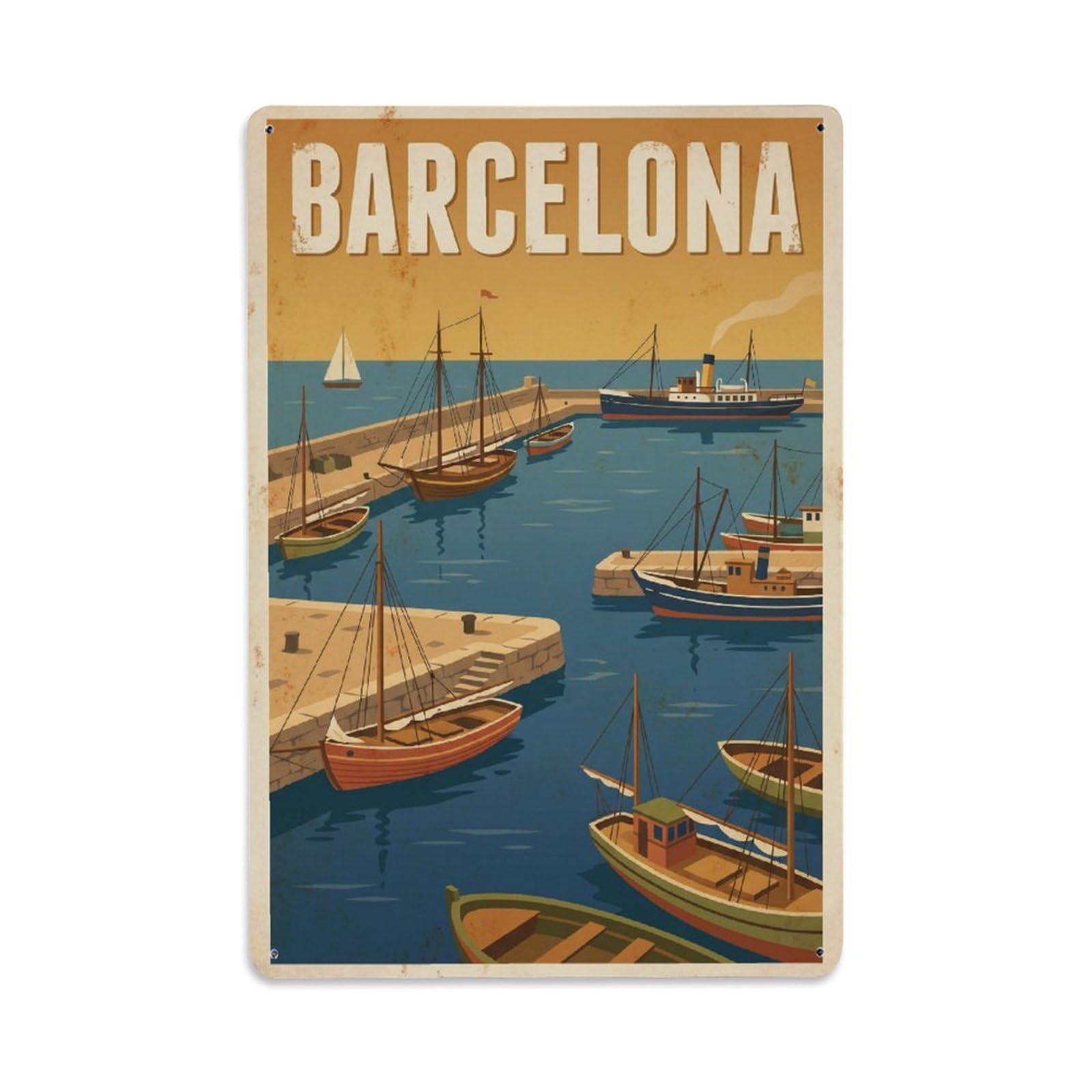 Vintage Travel Jetties Spain Harbor Metal Tin Sign