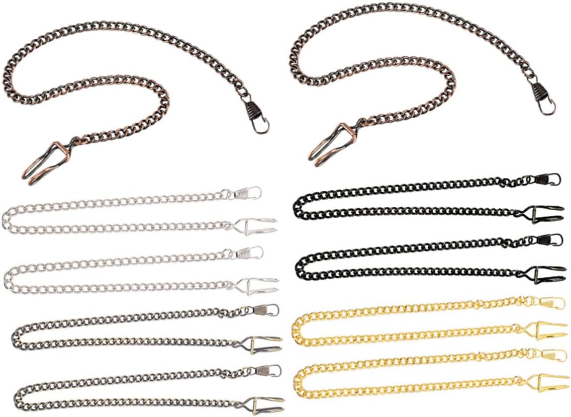 Ipetboom 10 Pcs Retro Alloy Pocket Watch Chains Vintage Handbag Chains for Men Mechanical Watches Multi-functional in Antique Copper Black Silver Gold Reddish Bronze