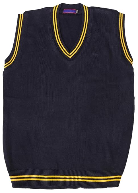 Buy BWBS Classic Navy Blue Knit Sweater Vest with Yellow Striped