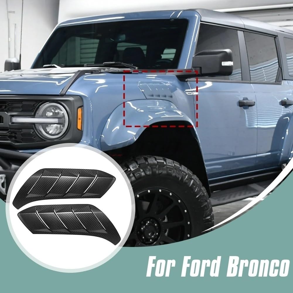 osłona maski z połyskiem czarny Pasuje do Ford Bronco Raptor 2021-2025 2 szt. Boczny błotnik samochodu odpowietrznik panelu dolotowego powietrza tapicerka(Glossy Carbon)