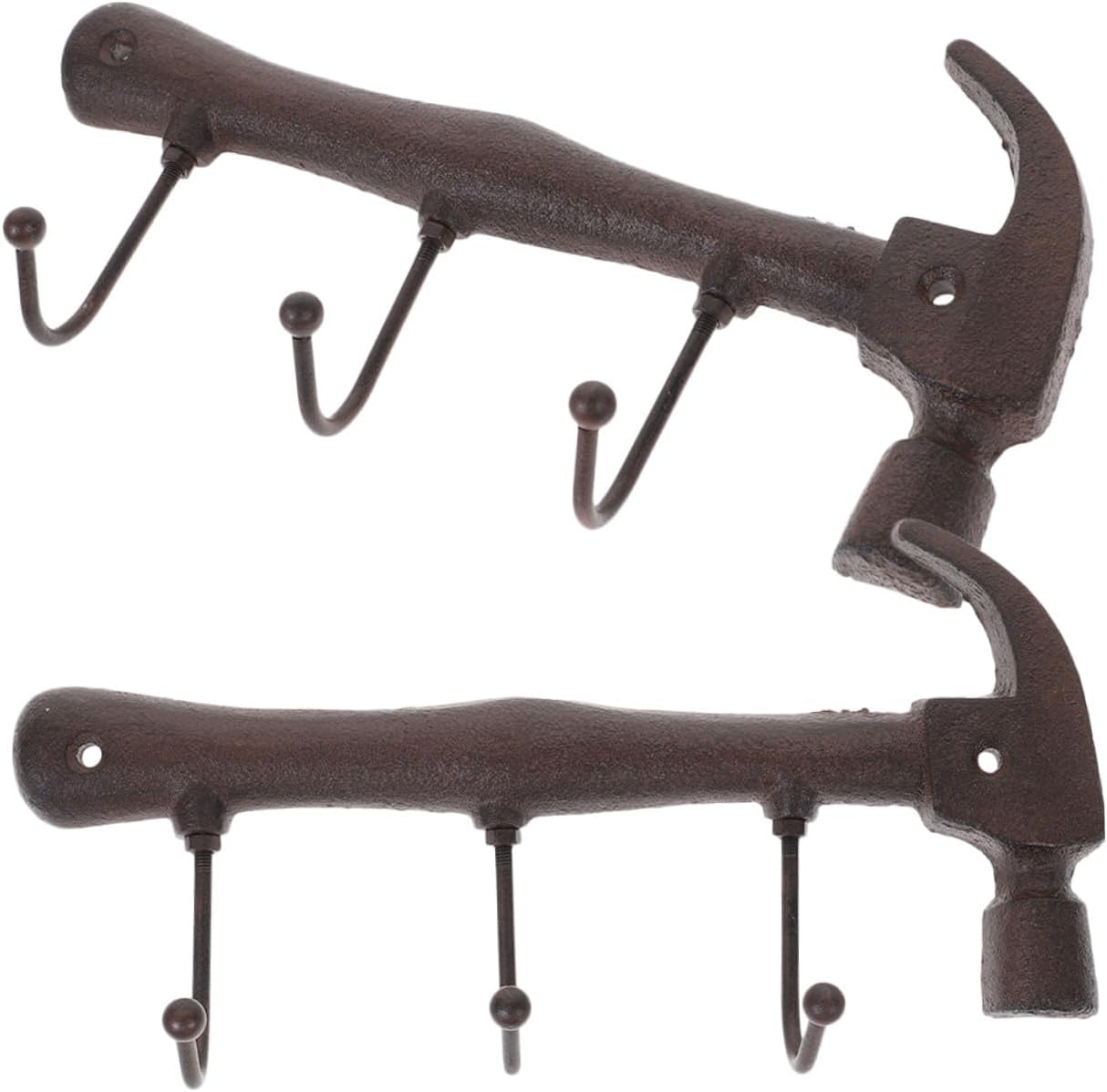 BETOOKY Vintage Hammer-Shaped Iron Wall Hooks 2pcs, Decorative Coat Rack and Key Holder for Home Entryway, Industrial Style Metal Hat Hangers for Closet and Wall Mounted Organization