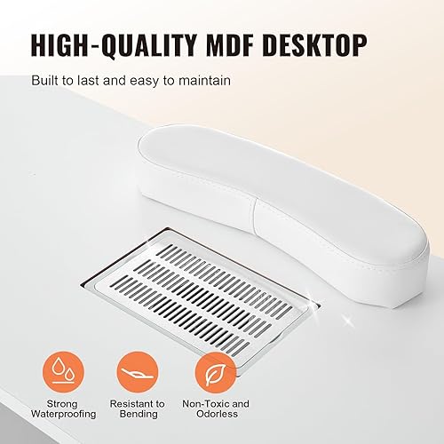 Miniatura 3 de VEVOR Mesa de manicura, estación de mesa de uñas con colector de polvo eléctrico, escritorio móvil de tecnología de uñas con 8 ruedas (8 con