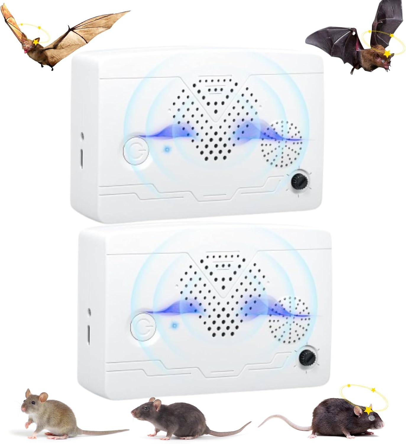 2 Pack Upgraded Bat Deterrent Devices,Ultrasonic Bat Repellent for Attic,Rechargeable Bird Repellent for Indoor&Outdoor,Friendly to Human & Pet(White)