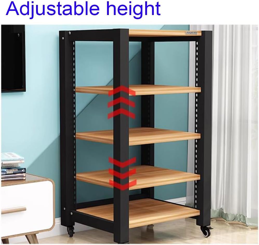 Heavy AV Media Stand 2 3 4 5 Tier Movable Storage Cart HiFi Rack Adjustable Shelves Amplifier Rack Open Storage Cabinet for Entertainment Stereo Component(Natural,64cm/25in)