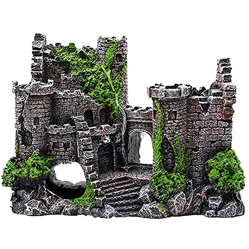 Ancient Castle Design Resin Aquarium Decoration Hideouts Stone Cave Hide House, Fish Tank Accessories for Betta Shrimp Turtle