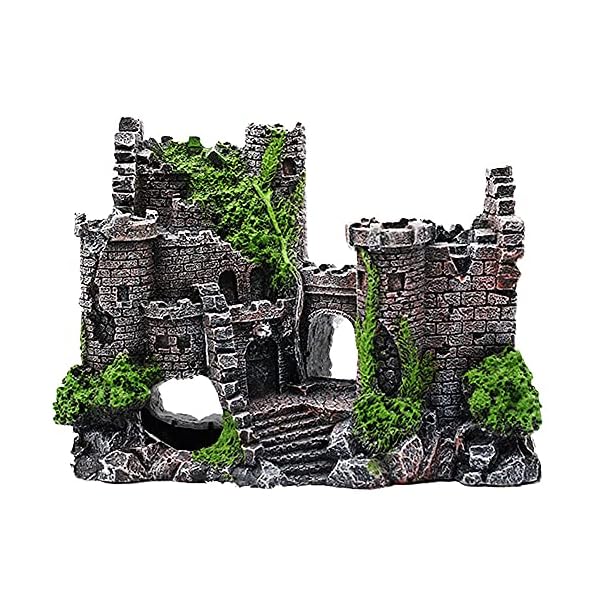 Ancient Castle Design Resin Aquarium Decoration Hideouts Stone Cave Hide House, Fish Tank Accessories for Betta Shrimp Turtle