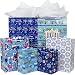Hanukkah Gift Bag Set, Fzopo 12 Pieces Premium Quality Assorted Sizes Paper Bags with Tags, 4 Extra Large, 4 Large, 4 Medium (6 Happy Hanukkah Designs)