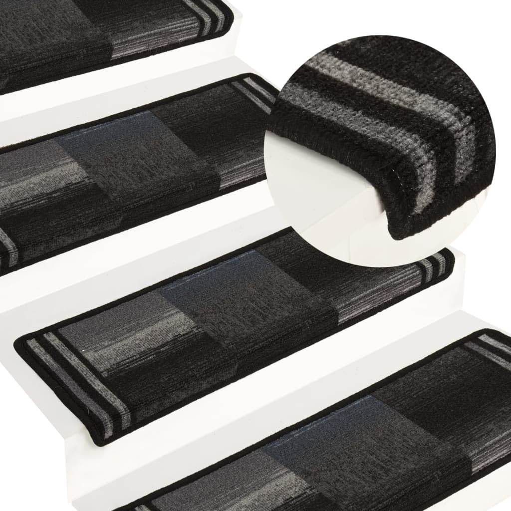 vidaXL Alfombrilla Autoadhesiva de Escalera 15 uds, Alfombra Antideslizante de Escalera, Protector de Peldaño, Poliamida Negro y Gris 65x21x4 cm