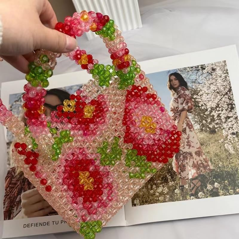 Bolso de mano artesanal con cuentas y flores para mujer miniatura 5