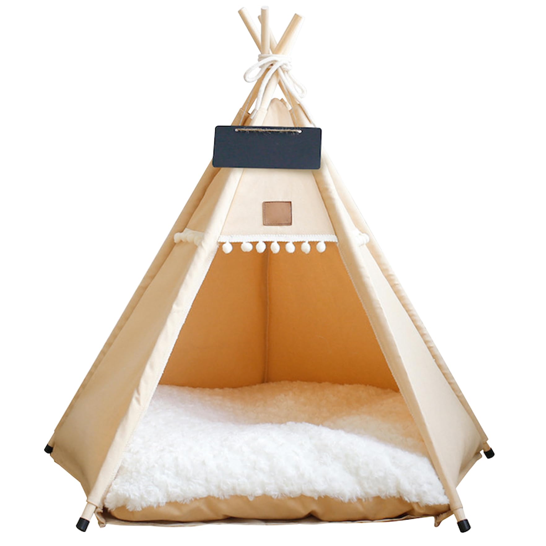 Teepee pour chat et petit chien maison lit tipi en bois et tissu beige Jorzer