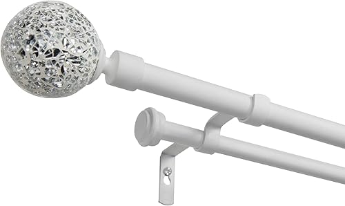 Miniatura 9 de Exclusive Home Curtains ER1024-02 66120 - Juego de barra de cortina doble de mosaico blanco y remate, ajustable de 66 a 120 pulgadas, plomizo