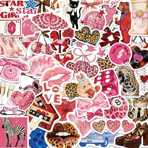 120PCS Y2K Scrapbook Stickers Aesthetic Girly Stickers Journaling Leopard Print Waterproof Vinyl Decals 90s Vintage Decor for Women