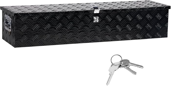 49 Truck Trailer Tool Box Utility Aluminum Truck Bed Storage Toolboxes Pickup Flatbed Underbody Organizer Lockable with Keys, Black