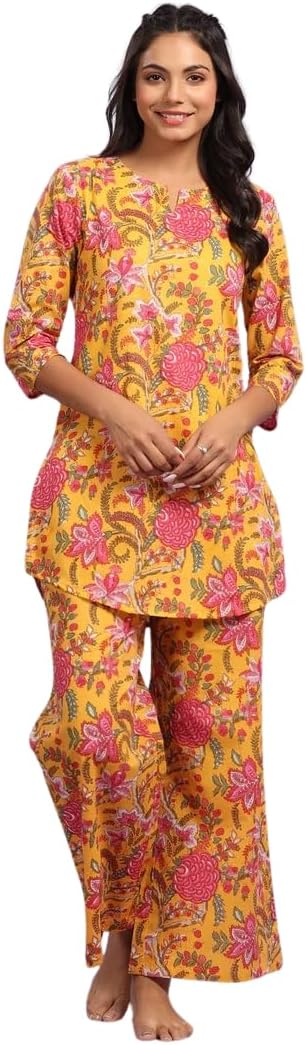 Women's Kurta Pants Set - Rayon Floral Print Matching Set | Stylish Ethnic Office Wear | Traditional Indian Daily Festive Outfit |