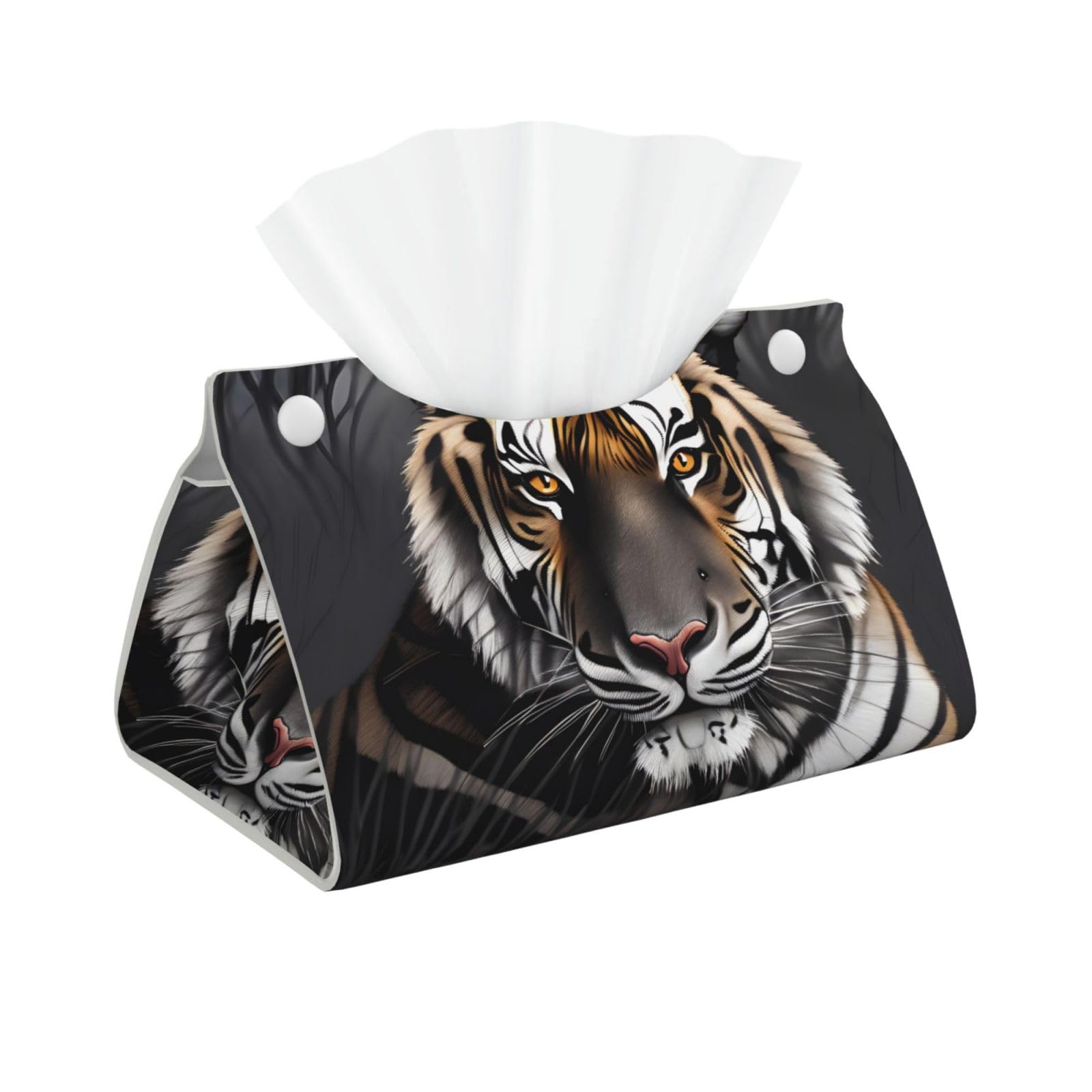 Tiger at rest Long Leather Tissue Box Cover-Waterproof PU Leather Tissue Holder for Bathroom, Decorative Rectangular Tissue Case