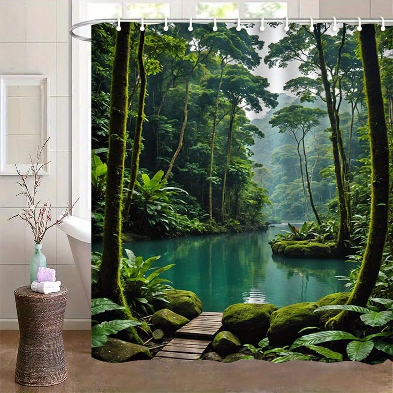 Rideau de douche élégant jungle avec impression d'art vibrant pour grand bac