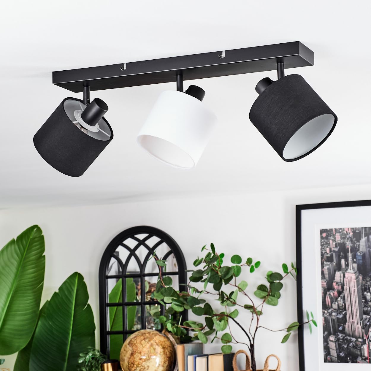 HOFSTEIN Lampa sufitowa Bassagoda, lampa sufitowa z metalu/materiału w kolorze czarnym/białym, regulowana lampa o nowoczesnym wzornictwie (abażury Ø 12 cm), 3 x E14, do jadalni, salonu, sypialni