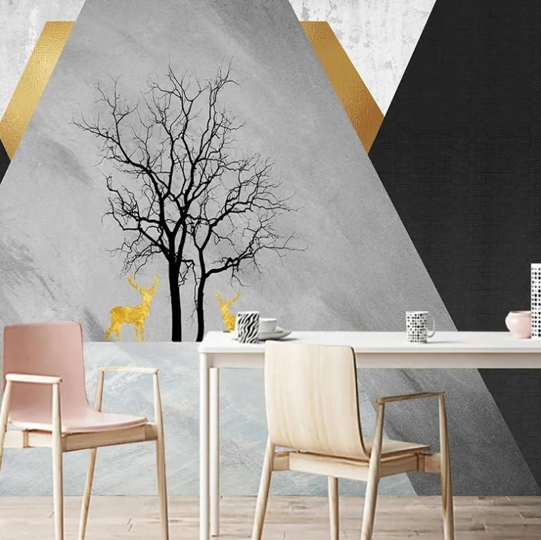 Poster mural 3D grand format lune et lignes dorées pour salon