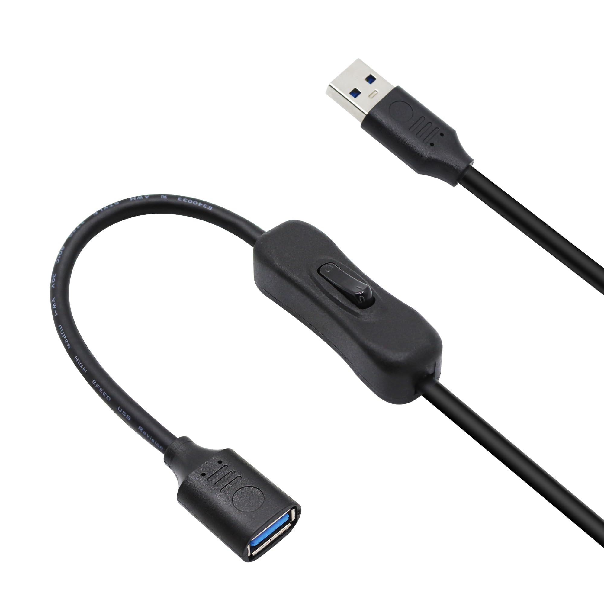 Xilaghy USB 3.0 Switch Extension Cable,USB Type A Male to Female Extension Cord with On/Off Switch,for LED Strips,LED Desk Lamp,USB Fan, 39.3in/1m