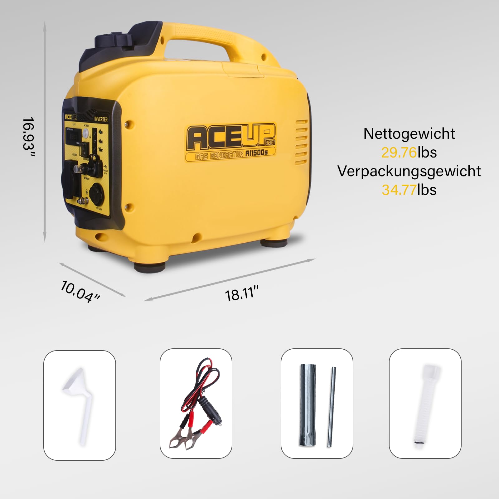 Aceup Energy Generador de energía inversor, 1300 vatios, energía de emergencia, silencioso, gasolina, generador de energía, luz, con USB, 230 V, 12 V tomas de corriente para camping