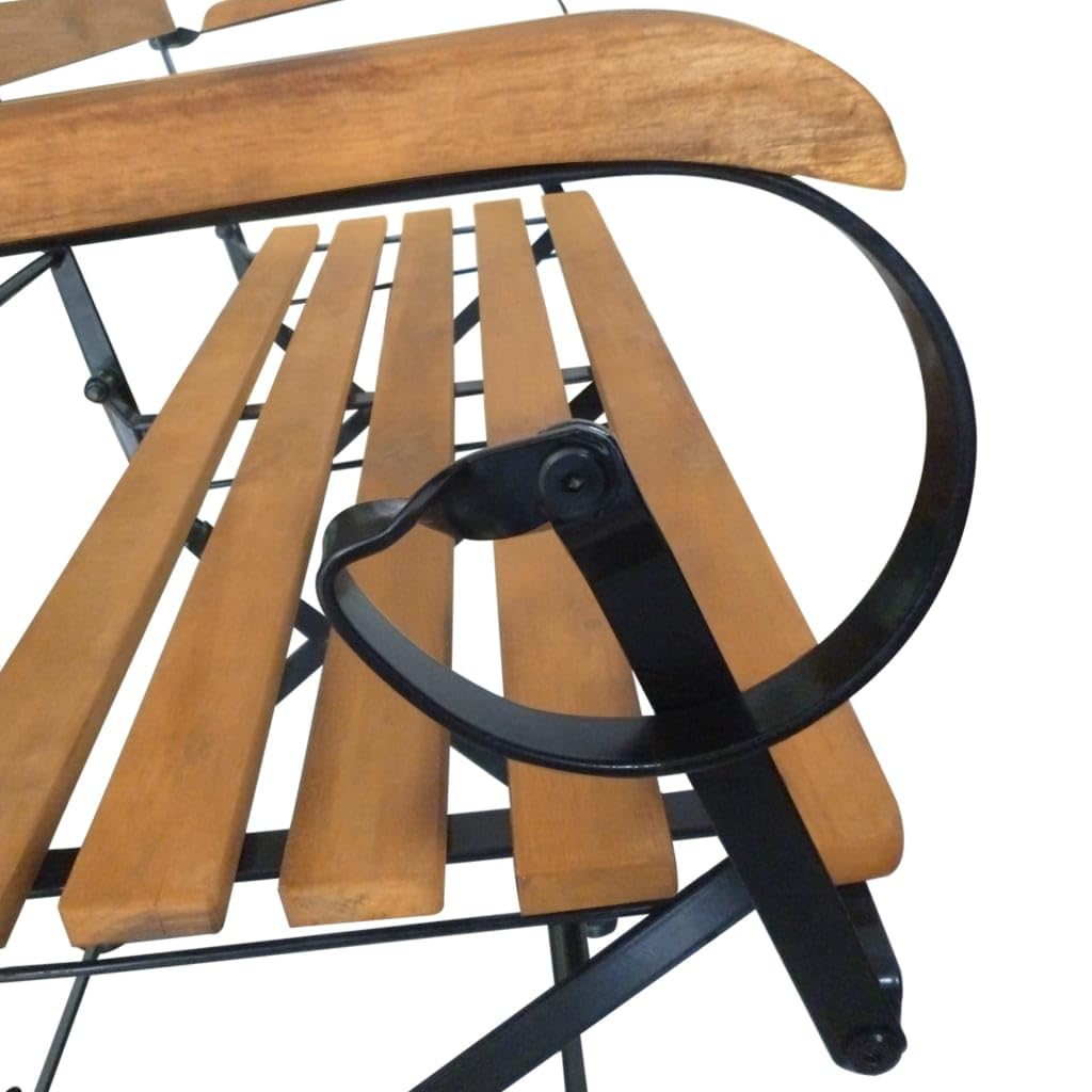 Banco de jardín plegable de 112 cm, madera de acacia maciza, resistente a la intemperie, con marco de acero, ahorra espacio, plegable para balcón, terraza y camping
