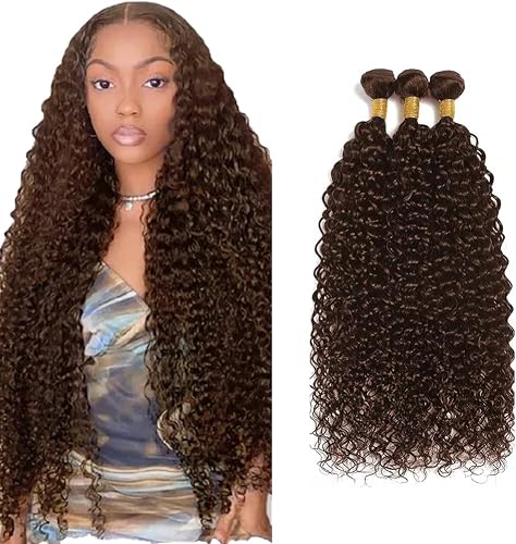 30 32 34 inch #4 Human Hair Bundles Dark Brown Kinky Curly B