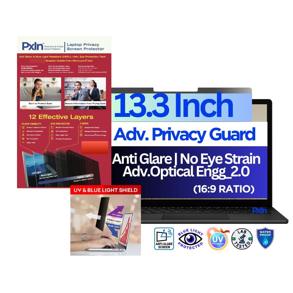 PxIn 13.3 Inch Laptop Privacy Filter | No Eye Strain | Anti Glare & Blue Light | UV, Anti Scratch, No Dry Eyes | Privacy Screen Protector (B09CLNJTD6) Amazon Price History, Amazon Price Tracker