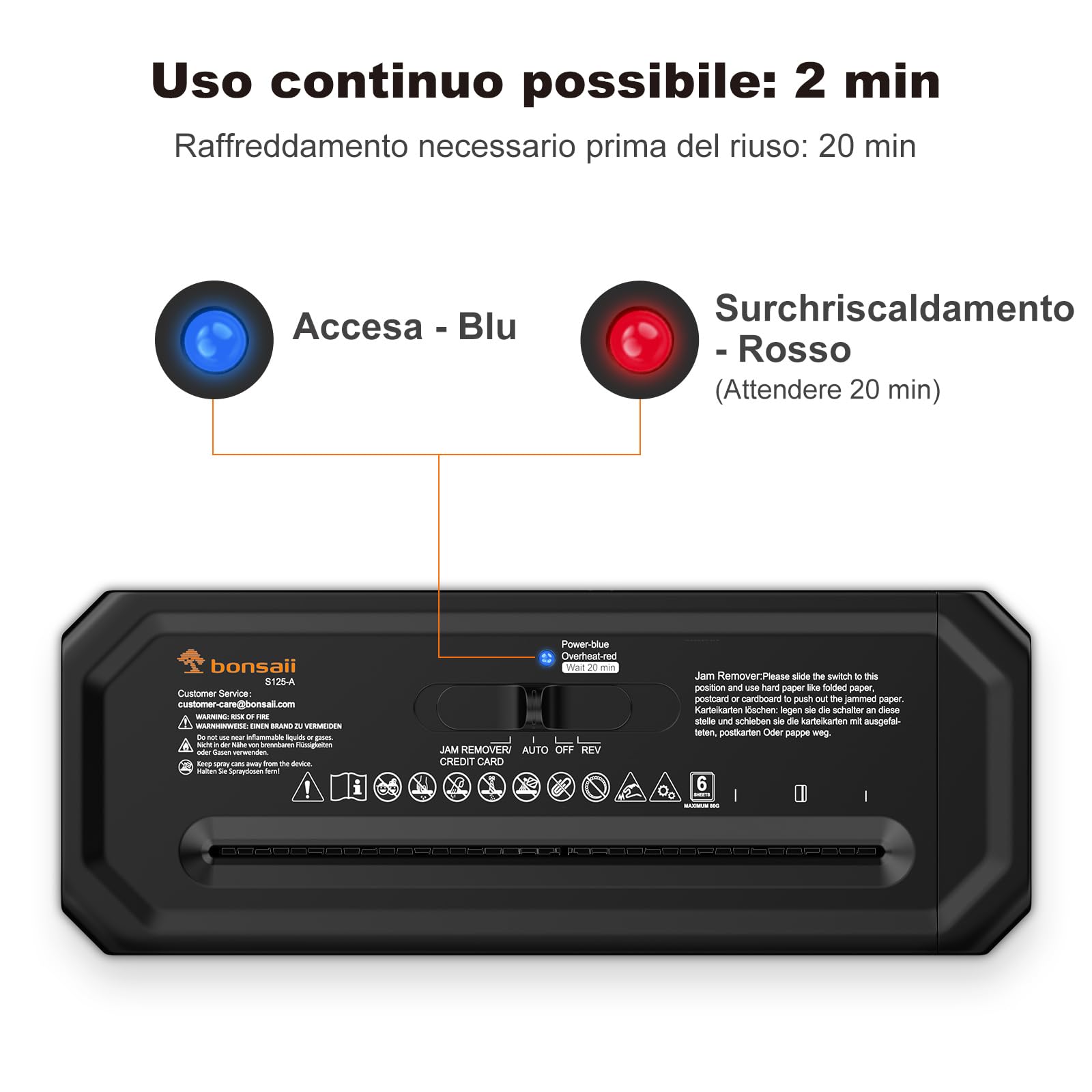 Bonsaii Tritadocumenti da 6 fogli, compatto per ufficio domestico; tritura carte di credito a strisce, P-2, design portatile con manico estendibile, S125-A