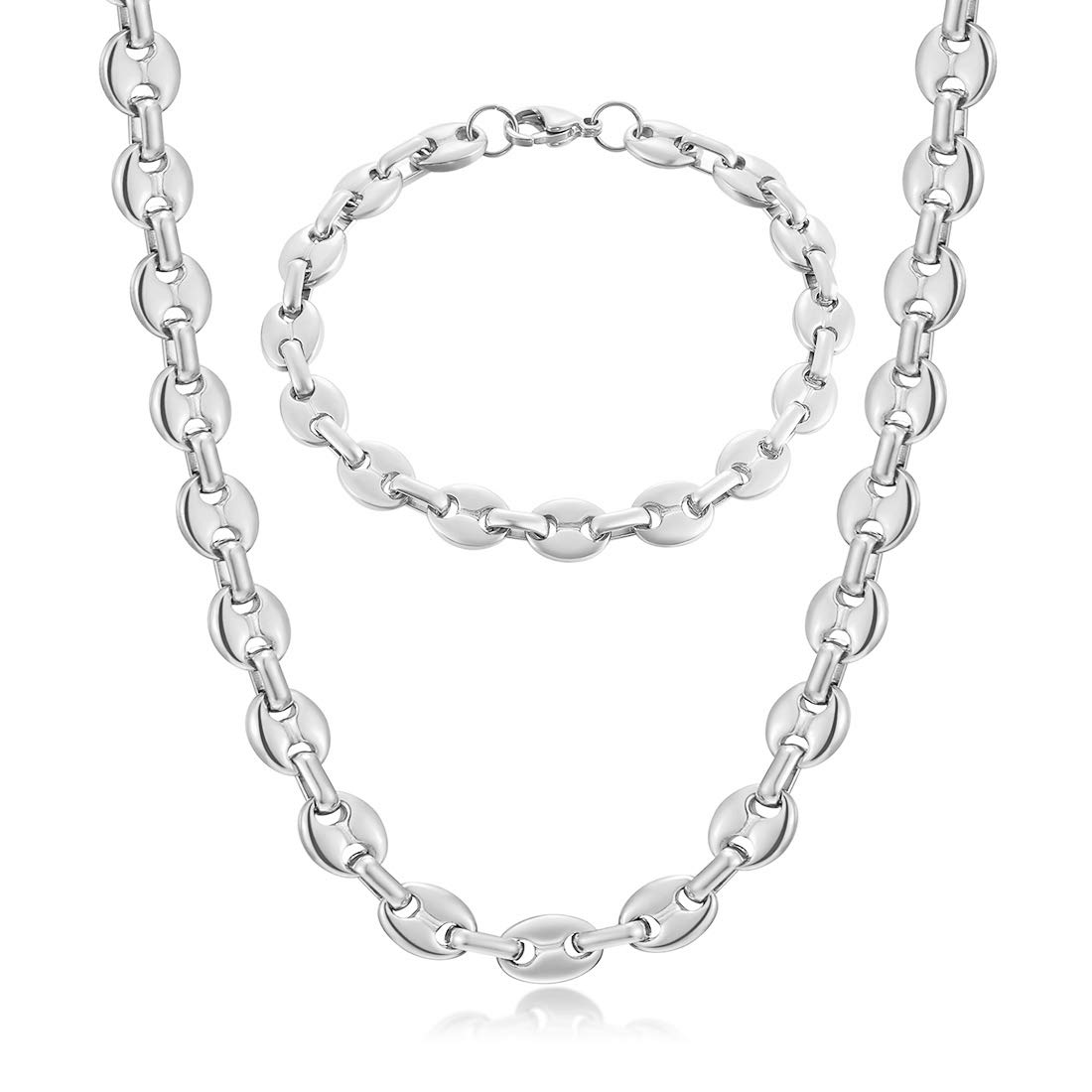 AFSTALR Bracelet Graine De Café Homme Femme Acier Inoxydable 316L - Gourmette Grain Café Argent Noir Or, Longueurs 18/22/24cm