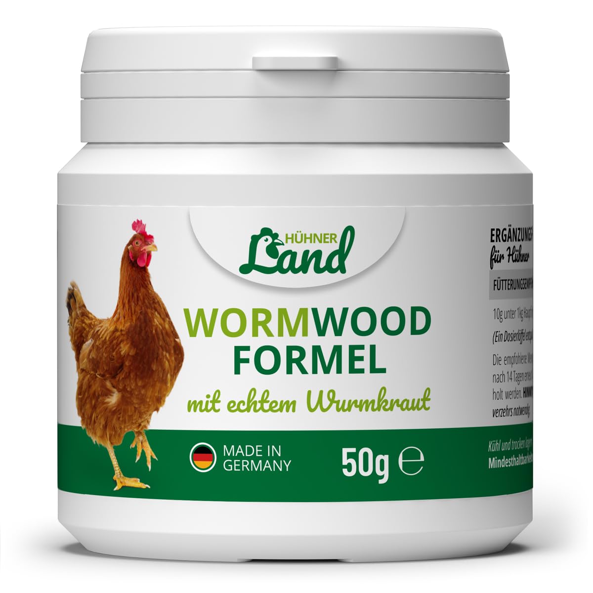HÜHNER Land Wormwood Formel 50g Pulver – für Hühner & Geflügel, mit echtem Wurmkraut (Artemisia Absinthium) in rezepturbasierter Pflanzenformel, geeignet für Hühner