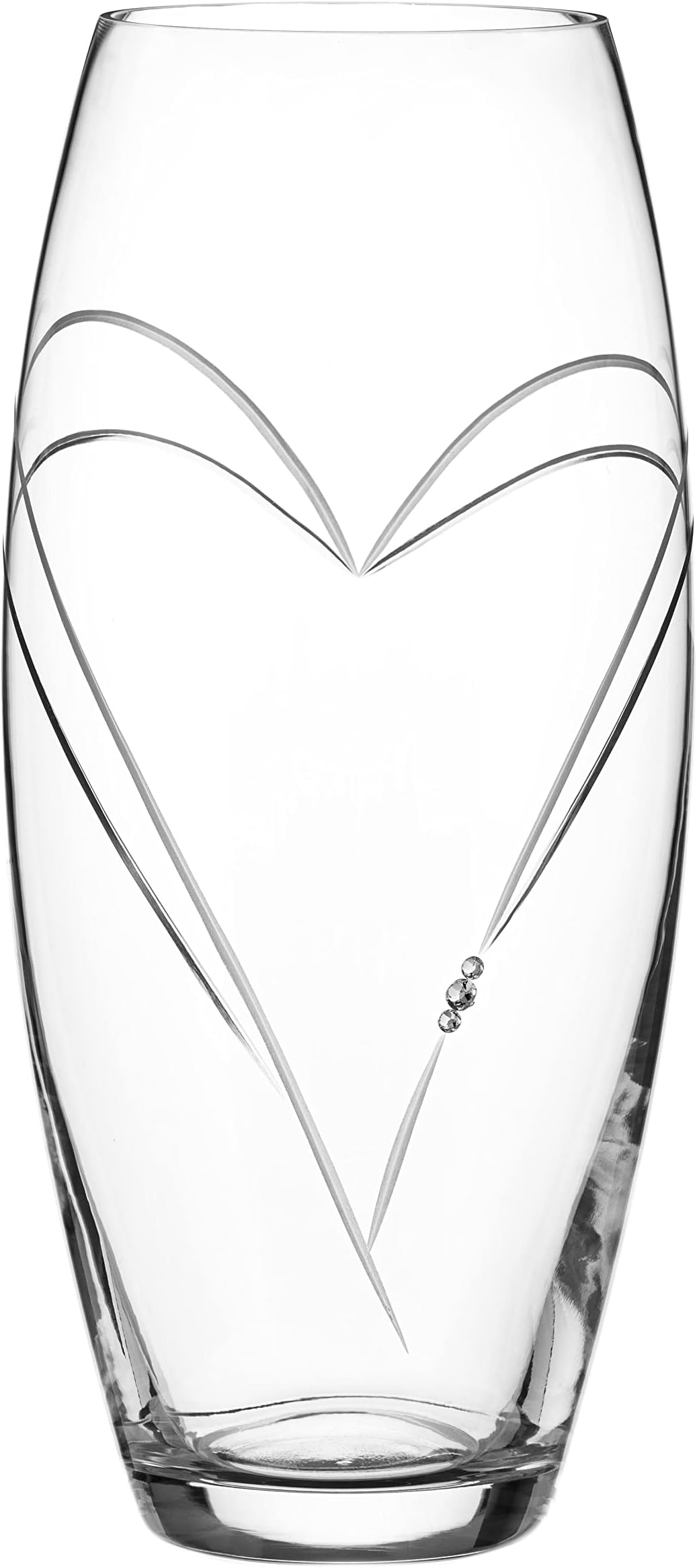 DIAMANTE Heart in Heart Large Hand Cut Crystal Barrel Vase with Swarovski Crystals - 30cm in gift box