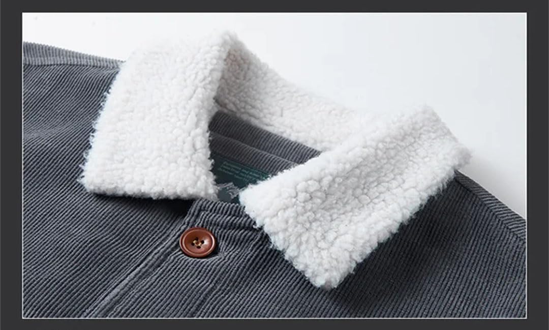 Men Warm Corduroy Jacket Solid Lapel Pockets Buttons Casual Fleece Cotton Jackets Coat