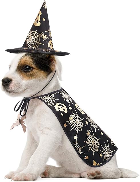 POPETPOP Pet Halloween Costumes Cape with Wizard Hat Dog Cat Halloween Apparels (Size S)