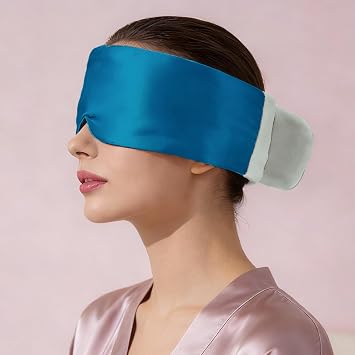 Silk Sleep Eye Mask - Women Men 100% Mulberry Blackout Blindfold Adjustable Sleeping Masks (Blue)