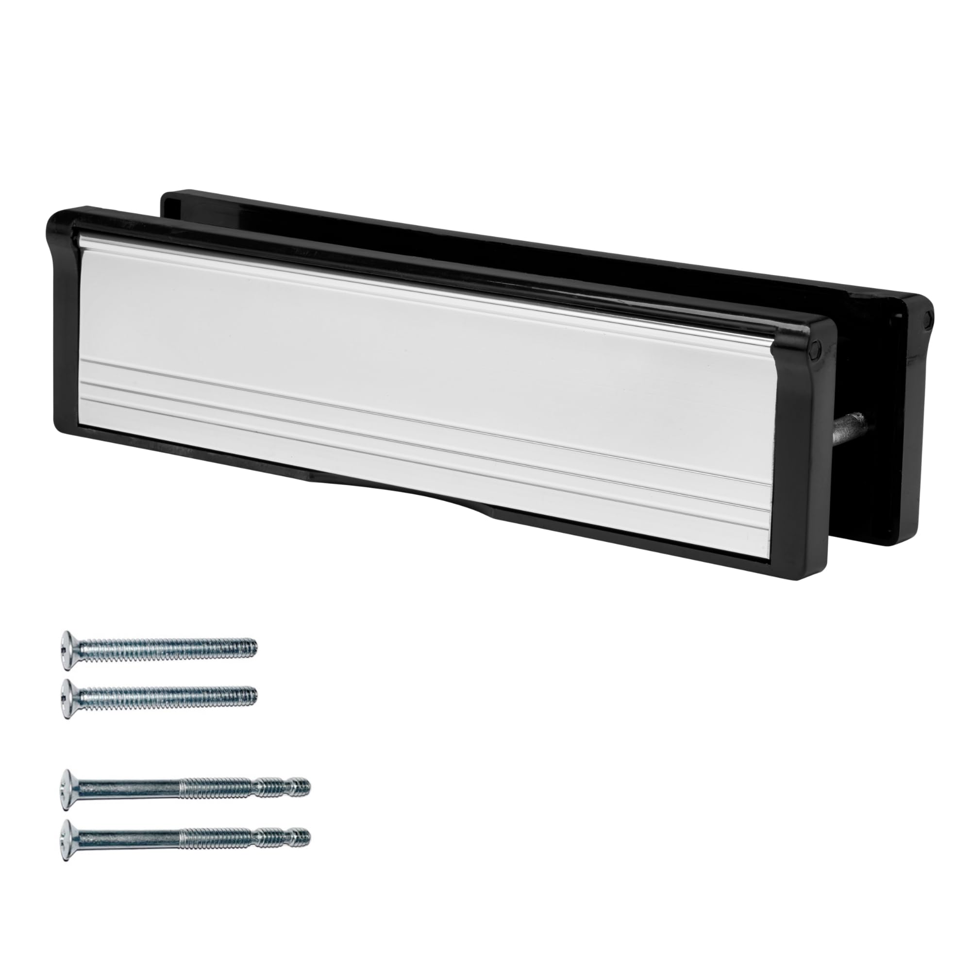 Keypak 10.62" (27cm) Door Letter Box – Sleeved Letterbox for 40–80mm Door Thickness, Suitable for UPVC Composite Timber Doors, Anti-Snap Flap, Internal Draught Excluder (Black/Polished Silver)