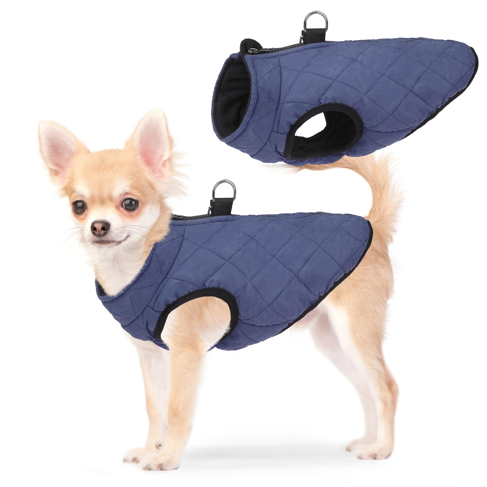 SCENEREAL Winter Dog Vest Coat with Harness Built In, Warm Puppy Jacket for Small Medium Dogs, Cold Weather Coats with Zipper, Fleece Puffer Vest Windproof Snow Clothes, Blue XS — image 1