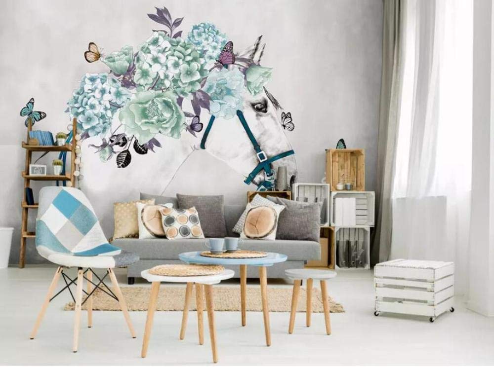Papier peint 3d personnalisé cheval blanc décoration murale TV salon 400x280cm